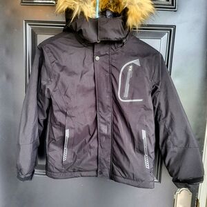 Stylish Black Kids Puffer Jacket with Faux Fur Hood